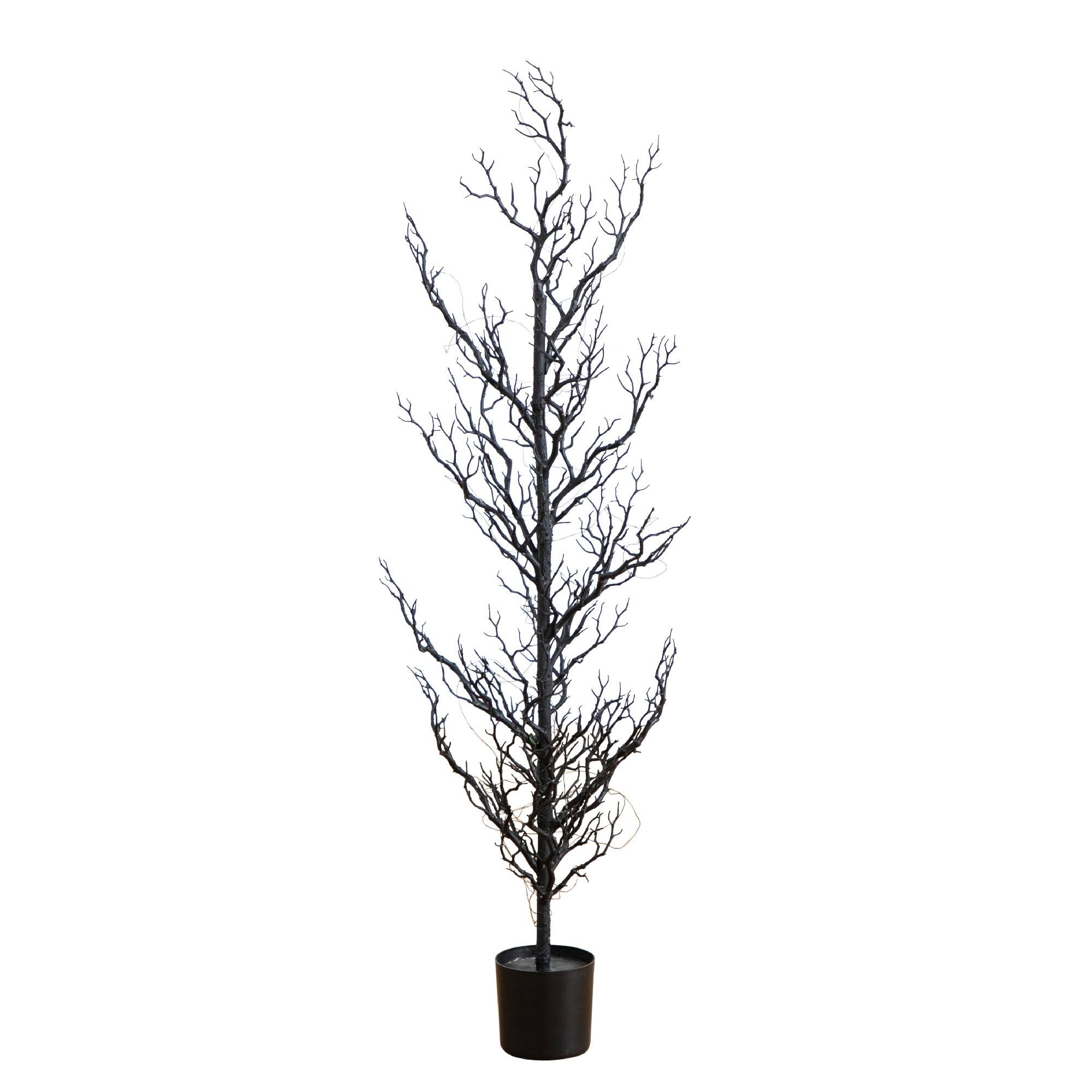 4ft. Pre-Lit Artificial Halloween Black Spooky Twig Tree with 160 Orange & Purple Copper Wire String LED Lights